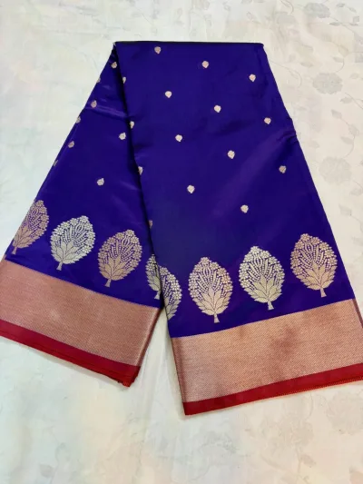 Vibrate Blue Banarsi Semi Katan Saree